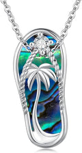 Midir&Etain Ocean Necklace 925 Sterling Silver Blue Opal Necklace Starfish/Flip Flop/Shark Pendant Beach Ocean Jewelry for Women