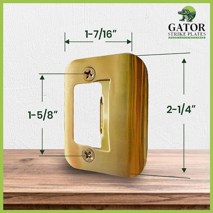 Gator Door Strike Plate 2-1/4" Latch Restorer, Bright Brass, No Chiseling - Image 6