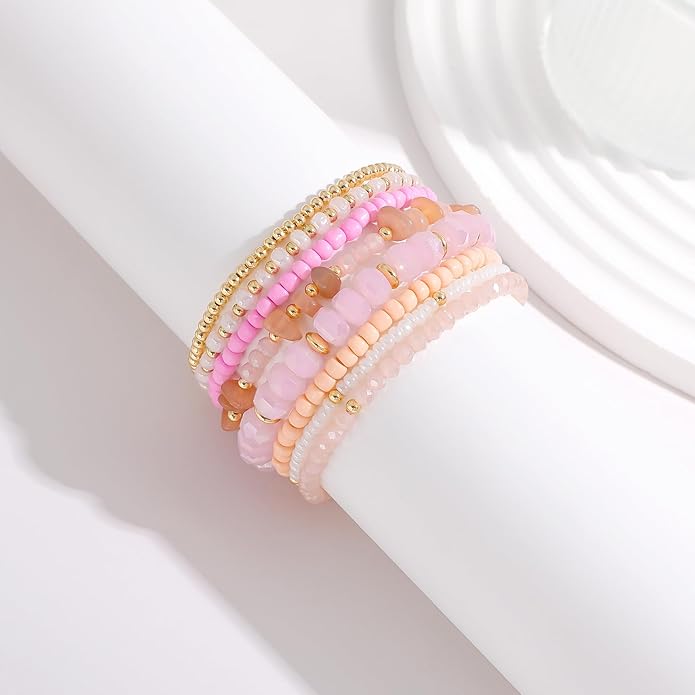Heishi Beaded Stretch Bracelets for Women Stackable Polymer Clay Beads Bracelets Friendship Boho Summer Beach Bracelet Jewelry Set