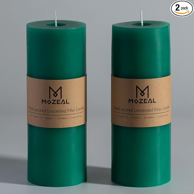 MOZEAL 3" x 8" Hand-Poured Unscented Large Candle, Smokeless Rustic Pillar by MOZEAL