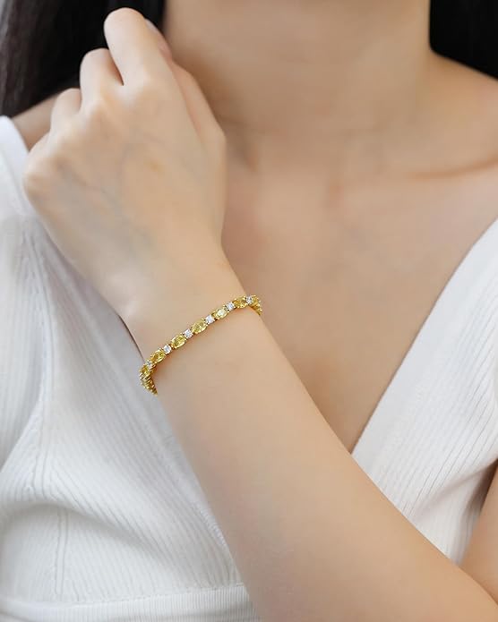 FANCIME 14K Gold Plated Birthstone Bracelets 4mm Sterling Silver Tennis Bracelets Gold Bracelets Birthday Jewelry Gifts for Women 7"