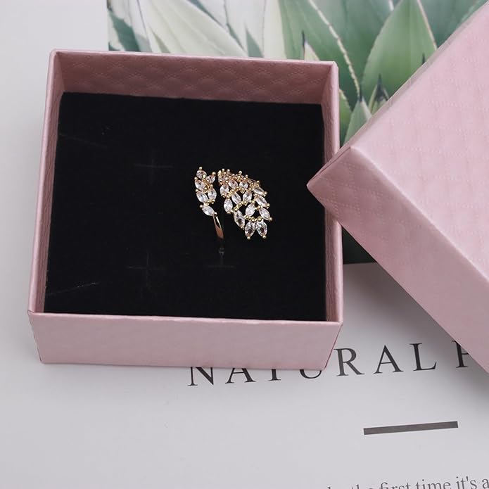 18K Gold Plated Cubiz Zirconia Wedding Engagement Wide Adjustable Band Ring for Women