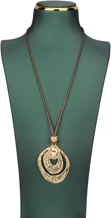 Women's Leather Long Necklace Bohemian Style Circle Retro Pendant Necklace Women's Jewelry