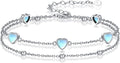 Birthstone Anklet/Bracelets for Women 925 Sterling Silver Charm Link Double Strand Heart Birthstone Jewelry Gift for Wife Women Mother's Day Gift