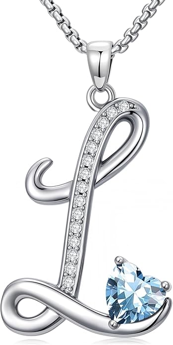 Valentines Day Gifts for Women Alphabet A to Z Initial Birthstone Pendant Necklaces for Women - 18k White Gold Plated Personalized Name Jewelry Valentine Mothers Day Birthday Gifts for Women Her Girlfriend