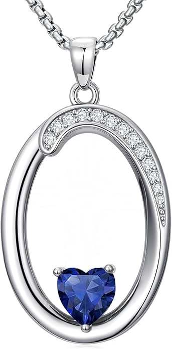 Valentines Day Gifts for Women Alphabet A to Z Initial Birthstone Pendant Necklaces for Women - 18k White Gold Plated Personalized Name Jewelry Valentine Mothers Day Birthday Gifts for Women Her Girlfriend