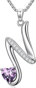 Valentines Day Gifts for Women Alphabet A to Z Initial Birthstone Pendant Necklaces for Women - 18k White Gold Plated Personalized Name Jewelry Valentine Mothers Day Birthday Gifts for Women Her Girlfriend