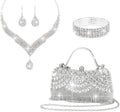 4-piece set of handcrafted fringed diamond-encrusted wedding ladies' crossbody handbag, necklace, earrings, bracelet, dinner bag, party ball bag, birthday and wedding, evening dress bag
