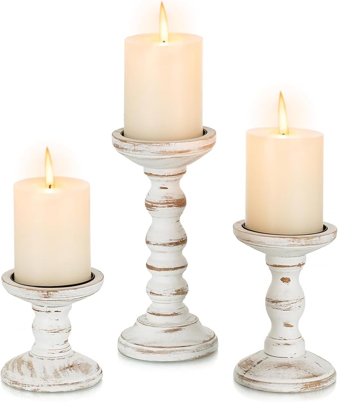Romadedi Wood Candle Holders for Pillar, Farmhouse Decor, for Mantle, Dinning & by ROMADEDI