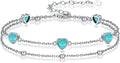 Birthstone Anklet/Bracelets for Women 925 Sterling Silver Charm Link Double Strand Heart Birthstone Jewelry Gift for Wife Women Mother's Day Gift