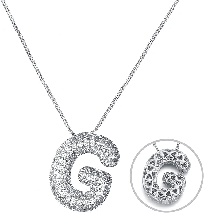 RWQIAN Letter Necklace for Women Bubble, Chunky Initial Alphabet A-Z Pendant Puffy Name Personalized Necklace Dainty Zircon CZ Fashion Jewelry Gifts for Girls Girlfriend