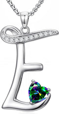 Valentines Day Gifts for Women Alphabet A to Z Initial Birthstone Pendant Necklaces for Women - 18k White Gold Plated Personalized Name Jewelry Valentine Mothers Day Birthday Gifts for Women Her Girlfriend