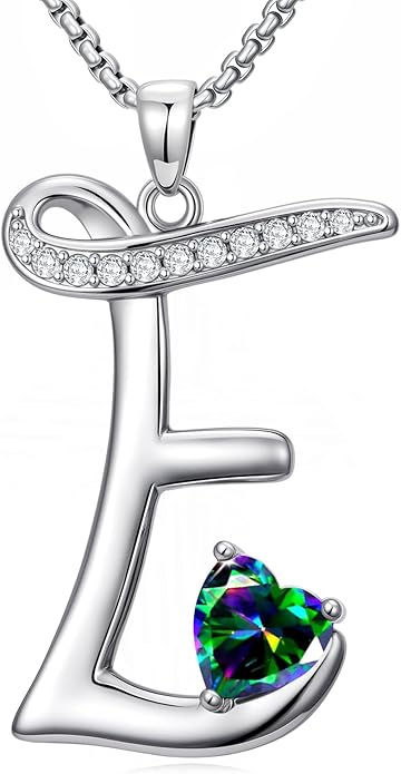 Valentines Day Gifts for Women Alphabet A to Z Initial Birthstone Pendant Necklaces for Women - 18k White Gold Plated Personalized Name Jewelry Valentine Mothers Day Birthday Gifts for Women Her Girlfriend