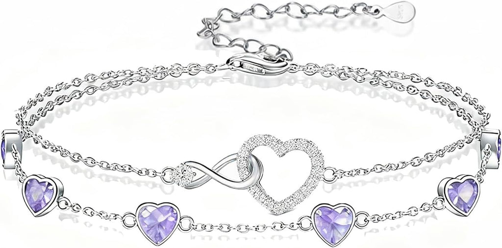 Prismata Infinity Birthstone Charm Link Bracelet 925 Sterling Silver Adjustable 12 Months Birthstone Infinity Bracelet Birthday Jewelry Gifts for Women Mom Her,with 7"+2" chain