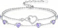 Prismata Infinity Birthstone Charm Link Bracelet 925 Sterling Silver Adjustable 12 Months Birthstone Infinity Bracelet Birthday Jewelry Gifts for Women Mom Her,with 7"+2" chain