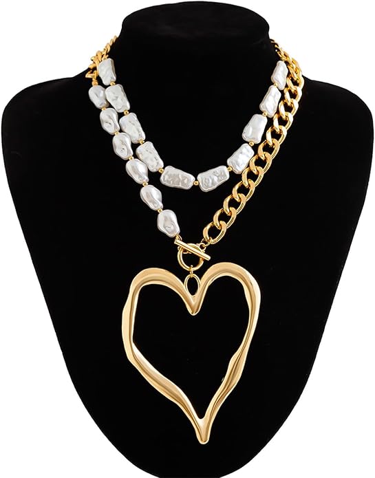 Atiptu Gold Chunky Cross Necklace for Women Statement Cross Pendant Necklace Layered Hammered Bold Cross Necklace Vintage Toggle Clasp Necklace Jewelry