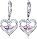 Valentines Day Gifts for Women, Heart Leverback Earrings Double Birthstone Dangle Earrings for Women, Love Jewelry for Her, Anniversary Birthday Gift for Mom Wife Girlfriend