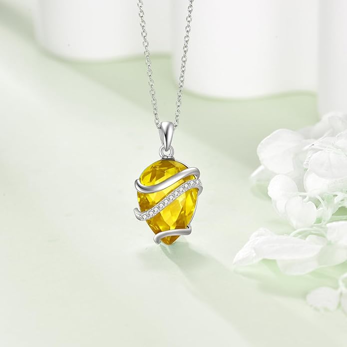 Birthstone Necklace for Women Sterling Silver Teardrop Pendant Necklace Birthday Jewelry Gift for Women