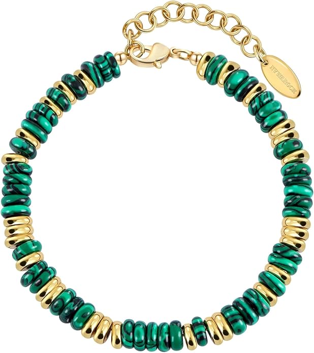 Beaded Bracelet for Women and Girl, Colorful Beach Boho Gems Bracelet 14K Gold Plated Stackable Handmade Bohemian Multicolor Natural Stone Bracelet