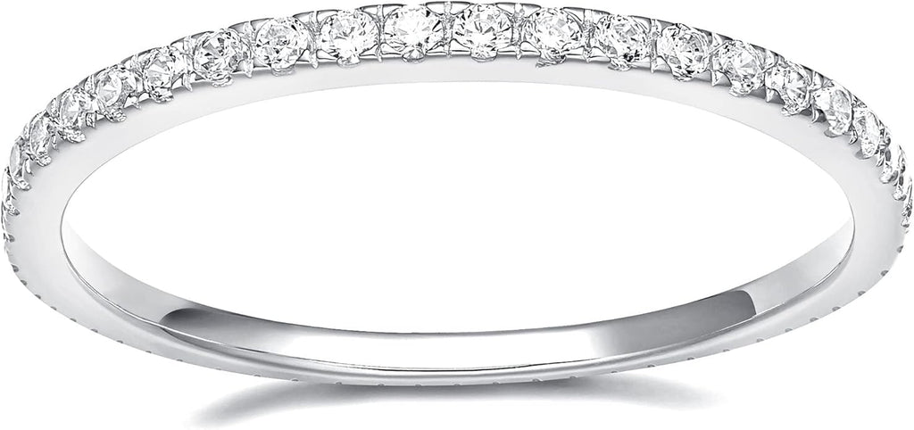 EAMTI 2mm Wedding Band Cubic Zirconia Half Eternity Stackable Brass Engagement Ring Size 3-13