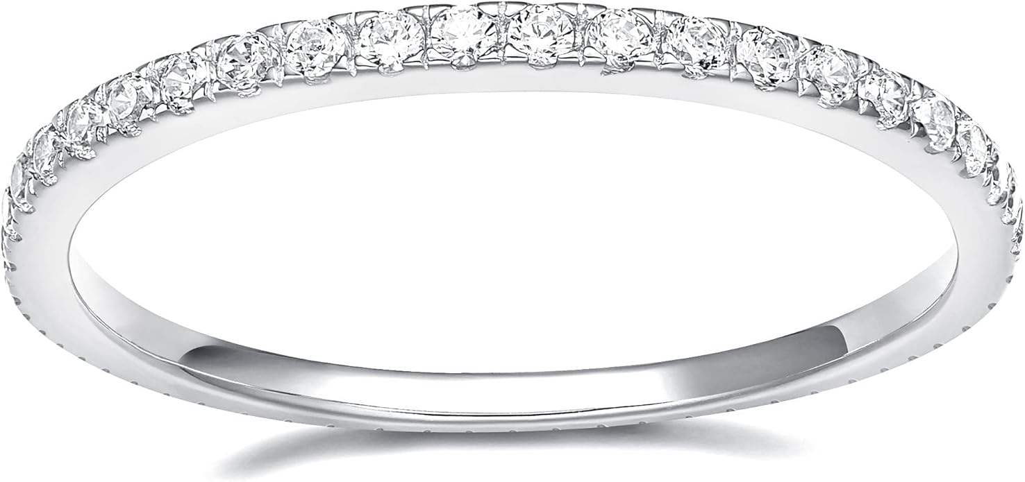 EAMTI 2mm Wedding Band Cubic Zirconia Half Eternity Stackable Brass Engagement Ring Size 3-13