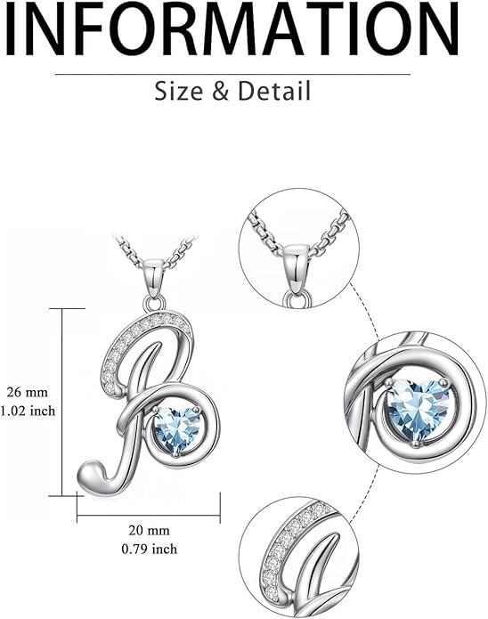 Valentines Day Gifts for Women Alphabet A to Z Initial Birthstone Pendant Necklaces for Women - 18k White Gold Plated Personalized Name Jewelry Valentine Mothers Day Birthday Gifts for Women Her Girlfriend