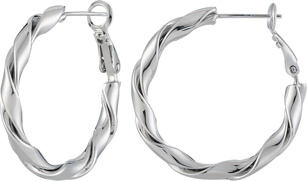 14k Gold Plated Hoop Earrings for Women, 925 Sterling Silver Posts Thick Twist Hypoallergenic Chunky Large Earrings 20mm 30mm 40mm 50mm