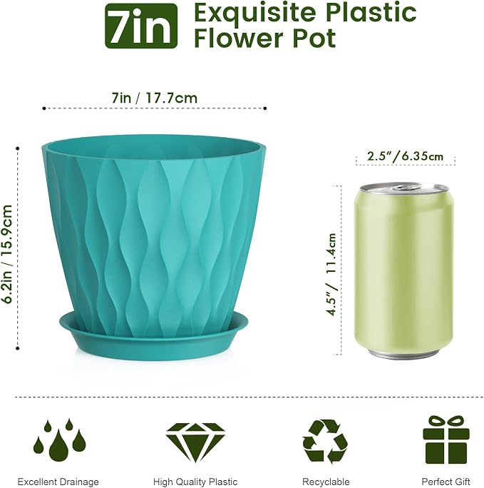Meowell 7 inch Plant Pots for Indoor Outdoor Plants, 5 Pack Thick Flower Pots - Image 2