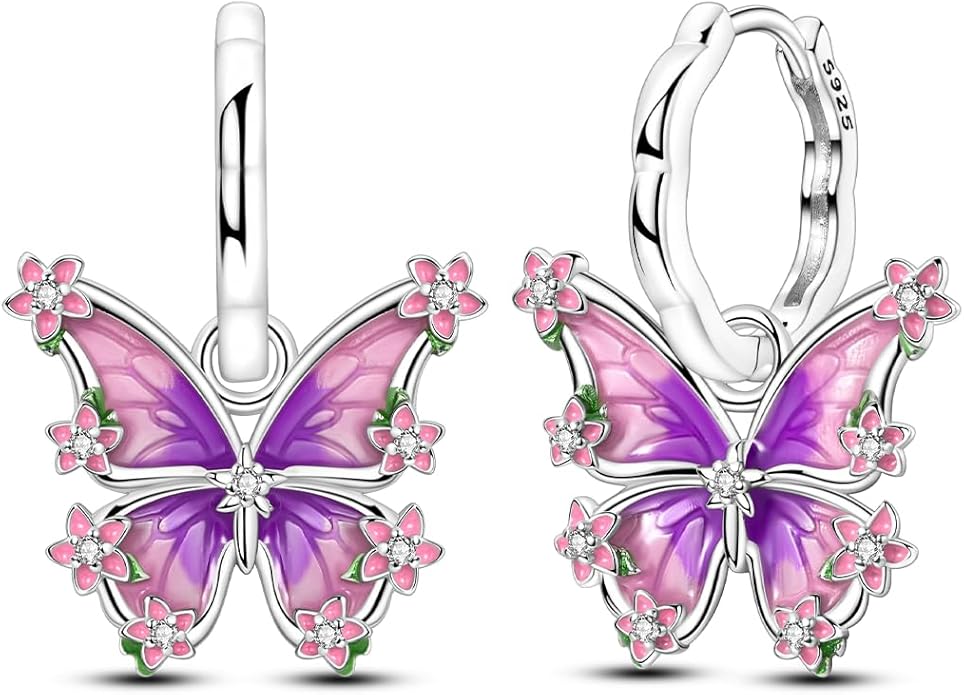 LAZA 925 Sterling Silver Hoop Earrings for Women, Hypoallergenic Huggie Butterfly Dangle Drop Earrings Colorful Flower Earrings Jewelry Gifts