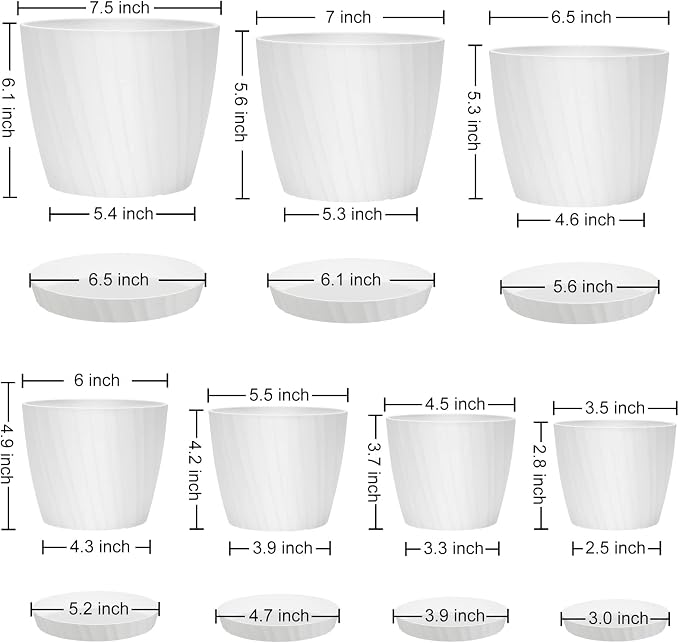 YNNICO 7 pcs Plant Pots with Drainage Holes and Saucers, Indoor Planters - Image 5
