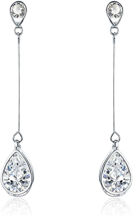 SBLING Cubic Zirconia Teardrop Earrings, Diamond Earrings, Wedding Earrings for Brides Bridesmaids, Bridal Dangle Earrings, Teardrop Crystal Drop earrings for Women Jewelry Gifts