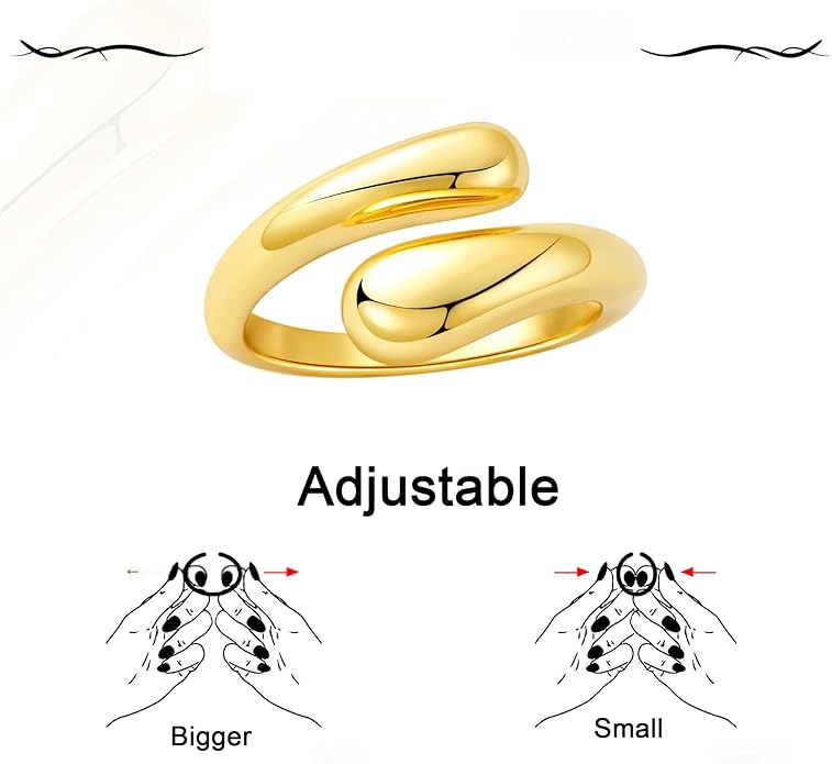 Chunky Rings For Women, Gold Silver Thumb Ring Asymmetrical Wavy Curve Ring Adjustable Non Tarnish Dainty Stainless Steel New Year Anniversary Birthday Jewelry Gift