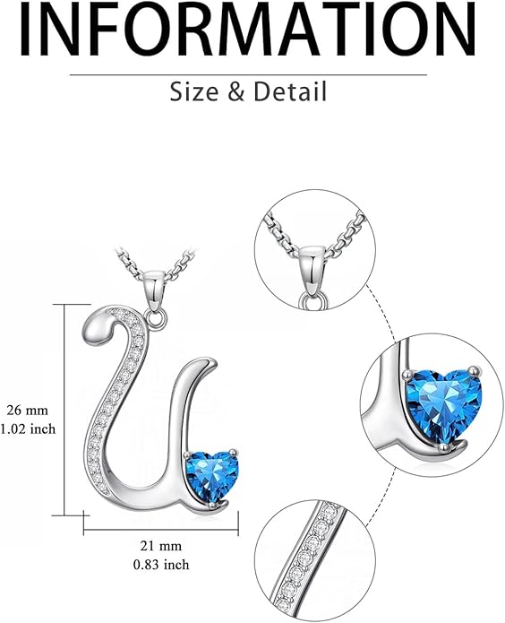 Valentines Day Gifts for Women Alphabet A to Z Initial Birthstone Pendant Necklaces for Women - 18k White Gold Plated Personalized Name Jewelry Valentine Mothers Day Birthday Gifts for Women Her Girlfriend