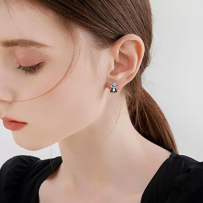 Axolotl/Highland Cow/Panda/Giraffe Stud Earrings 925 Sterling Silver Cute Animal Earrings with with Colored Zircon Animal Jewelry Gift for Girls Women