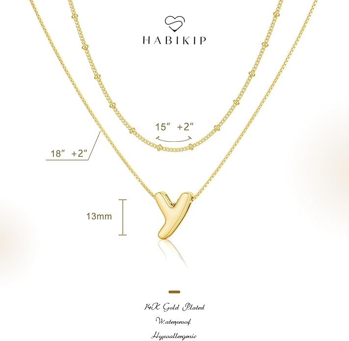 Initial 14K Gold Plated Necklaces for Women, Layered Bubble Letter A-Z Necklace Pendant Choker Necklaces for Women Trendy Monogram Name Necklace Personalized Jewelry for Women