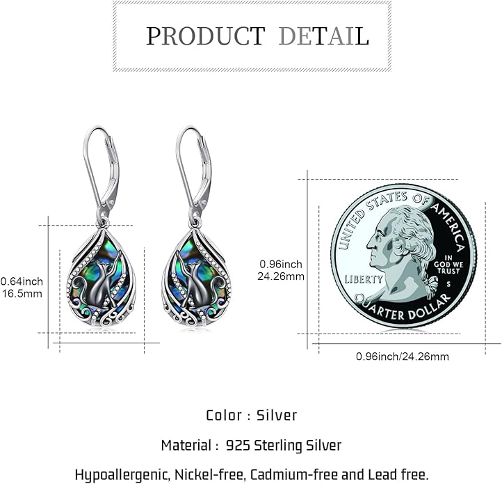 Animal Earrings 925 Sterling Silver Abalone Shell Dangle Drop Earrings Leverback Earrings Cute Animal Jewelry Gifts for Women Girlfriend