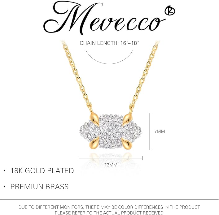 MEVECCO Dainty Gold Necklace For Women 18k Gold Plated Full CZ Pendant Necklace Handmade Necklace Jewelry Everyday Wear