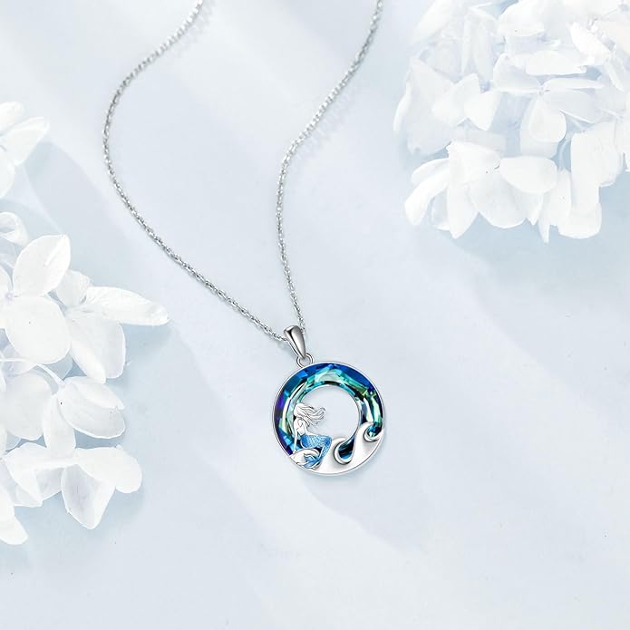 TOUPOP Sea Turtle/Mermaid/Dolphin/Shell/Starfish/Conch/Seahorse Necklace for Women Sterling Silver Ocean Pendant Necklace with Crystal Ocean Beach Charm Jewelry Birthday Christmas Gifts
