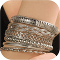 16Pcs Gold Bangle Bracelets for Women - Multi Layer Stackable Textured Bracelets Boho Jewelrys Set.