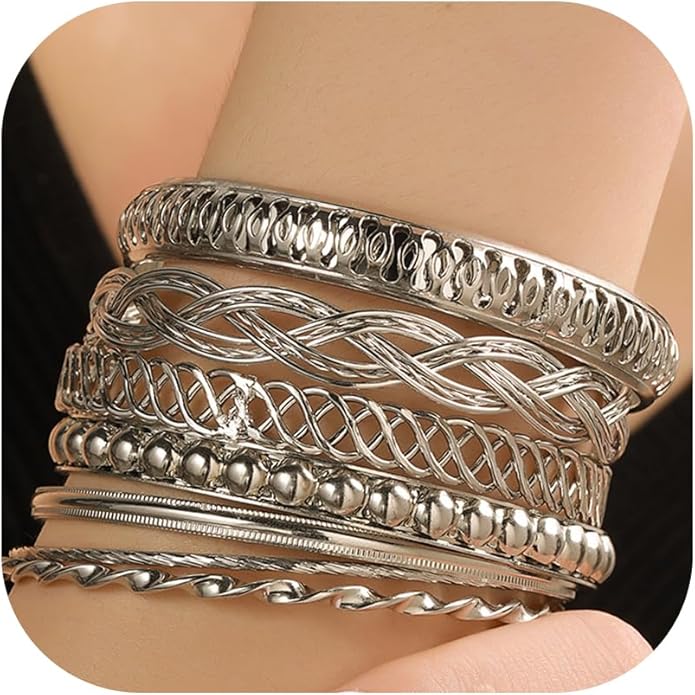 16Pcs Gold Bangle Bracelets for Women - Multi Layer Stackable Textured Bracelets Boho Jewelrys Set.
