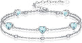 Birthstone Anklet/Bracelets for Women 925 Sterling Silver Charm Link Double Strand Heart Birthstone Jewelry Gift for Wife Women Mother's Day Gift