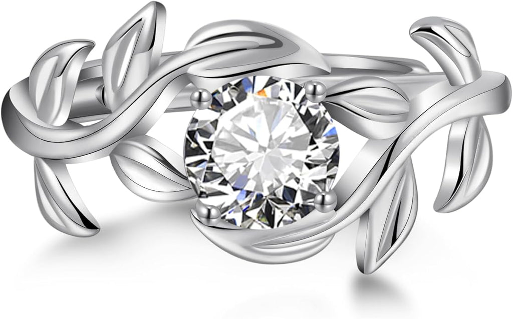 Adjustable Women Leaf|Wheat Grain|Filigree Ring 925 Sterling Silver Created Ruby|Sapphire|Cubic Zirconia Engagement Ring for Women Promise Wedding Ring Anniversary Valentines Open Size 5-9