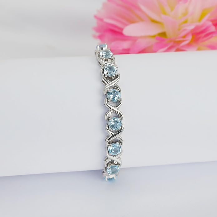 Birthstone Bangle Bracelet for Women Classic Beautiful 925 Sterling Silver Sparkling Gemstone XO Bolo Tennis Bracelet Fine Wrist Jewelry 4.2 Ct, 11"