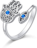 Hamsa Hand of Fatima Lotus Evil Eye/Love Heart/Butterfly/Rose Spoon Adjustable Open Rings 925 Sterling Silver Statement Ring Jewelry Gifts for Women