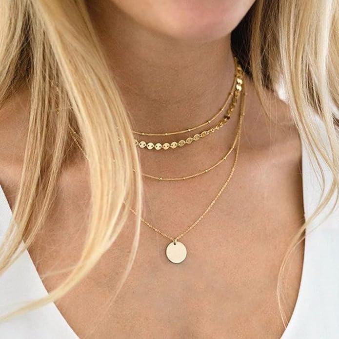 CHESKY 14k Gold Plated/Silver Plated Dainty Necklace for Women, Trendy Satellite Choker Necklace Thin Beaded Layered Choker Necklaces Discs Paperclip Chain Necklaces Womens Simple Jewelry
