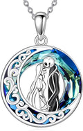 LILALO Nightmare Necklace Sterling Silver Abalone Shell Crystal Jack and Sally Necklace Jack Skellington Skull Jewelry Skull Necklaces for Women