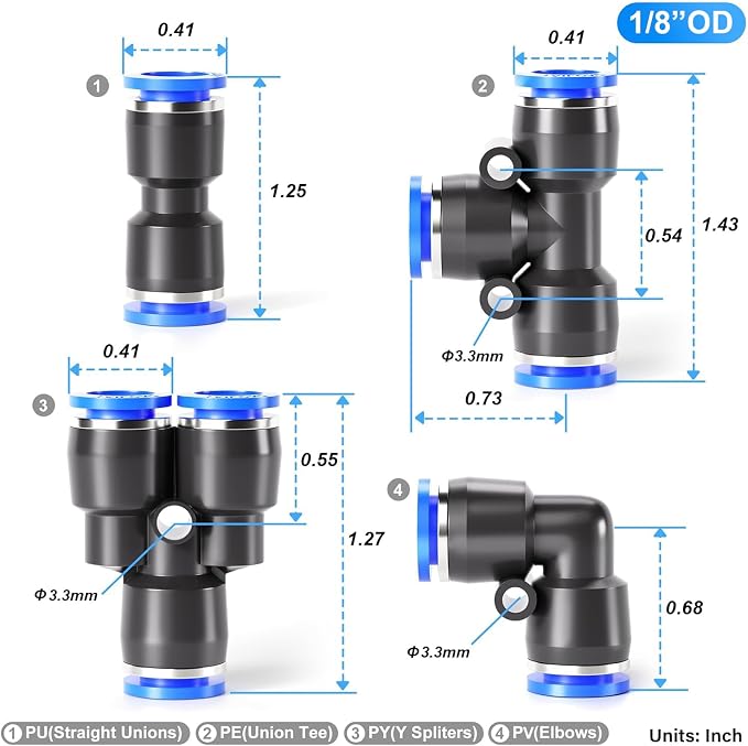 TAILONZ PNEUMATIC 1/8 Inch od Push to Connect Fittings Pneumatic Fittings Kit - Image 2