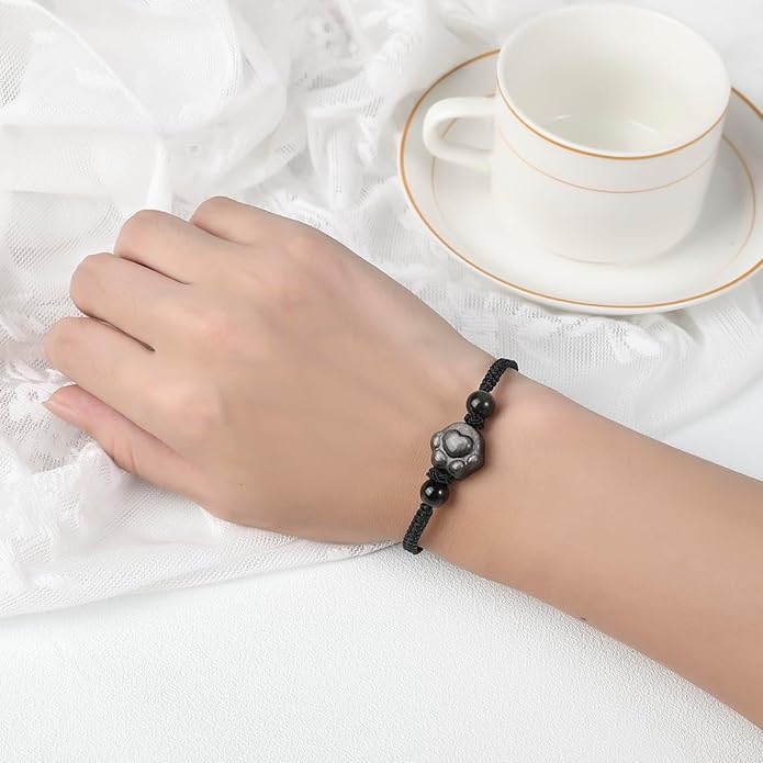 Money Attraction Cat Bracelet - Black Obsidian Women Bracelets -Wealth Prosperity Abundance Stone Bead Bracelet, Entrepreneur Business Luck Beaded Bracelets,Spiritual Mood Energy Cute Protection Stretch Bracelet,Health Good Luck Feng Shui Bracelets For...