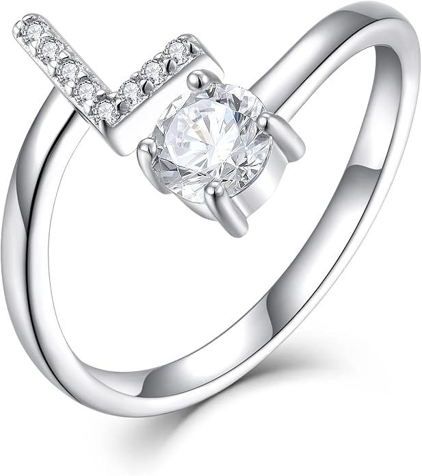 STARCHENIE Adjustable Initial Ring for Women 925 Sterling Silver Letters A-Z 26 Alphabet Rings Size 7