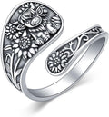 Midari Sun and Moon/Bee/Celtic/Life of Tree/Lotus Spoon Ring for Women 925 Sterling Silver Adjustable Ring Open Ring for Women Men Halloween Birthday Gift